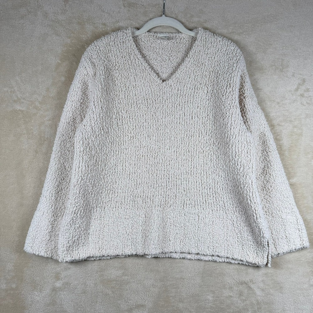 J.Jill Cream Sherpa Fleece V Neck Cozy Plush Pullover Sweater Women's Size M